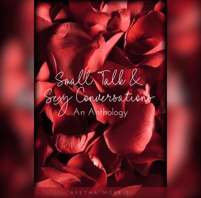 Red rose petals with a Valentine's Day message in white text.